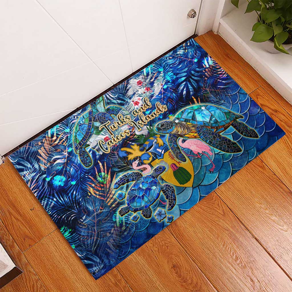 Turks and Caicos Islands Rubber Doormat Sea Turtle Tropical Pattern - Wonder Print Shop