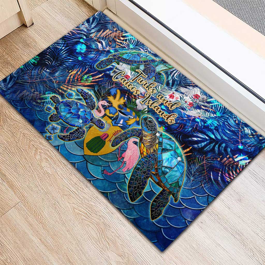 Turks and Caicos Islands Rubber Doormat Sea Turtle Tropical Pattern - Wonder Print Shop
