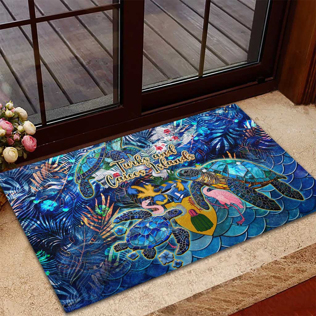 Turks and Caicos Islands Rubber Doormat Sea Turtle Tropical Pattern - Wonder Print Shop