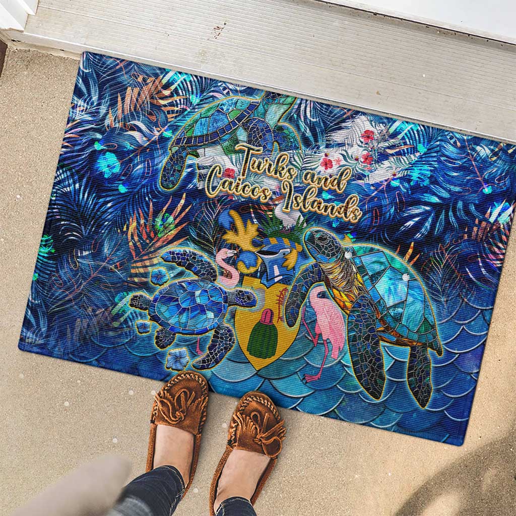 Turks and Caicos Islands Rubber Doormat Sea Turtle Tropical Pattern - Wonder Print Shop