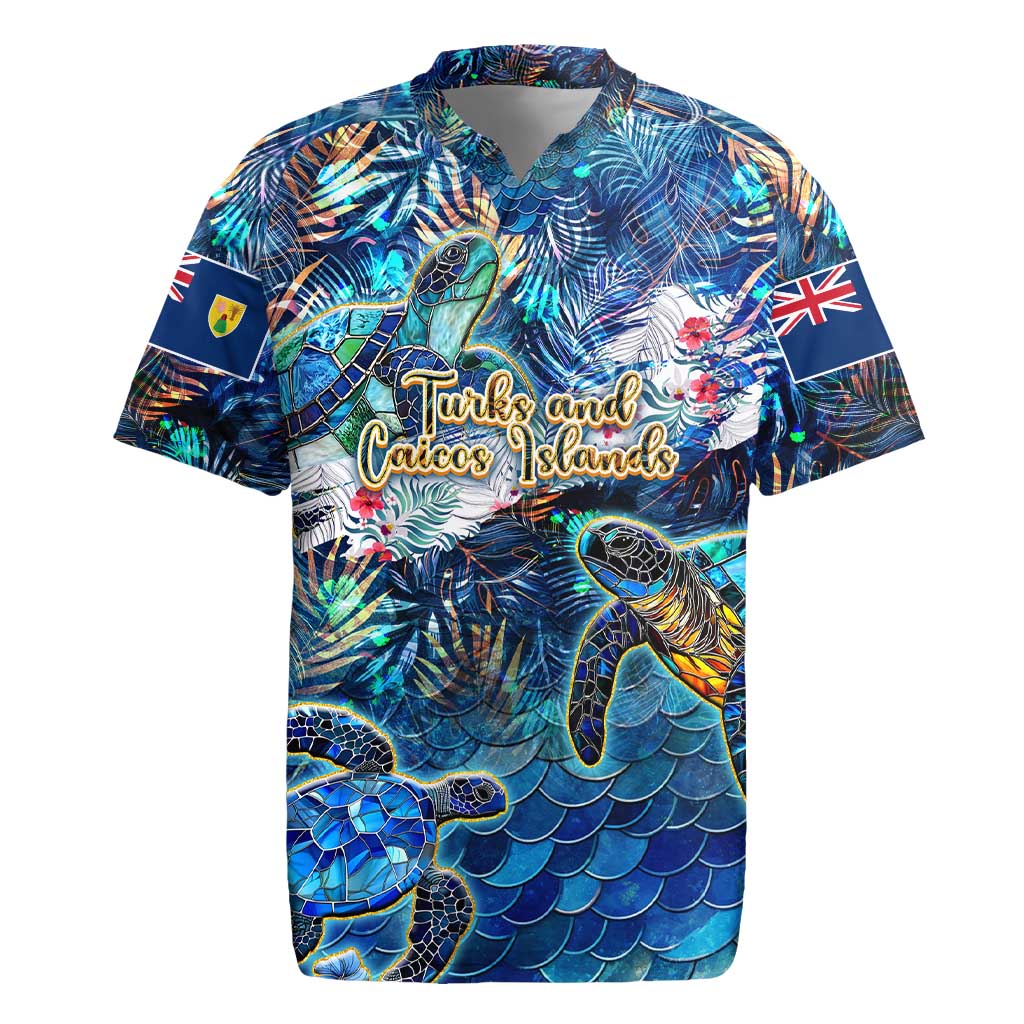 Turks and Caicos Islands Rugby Jersey Sea Turtle Tropical Pattern - Wonder Print Shop