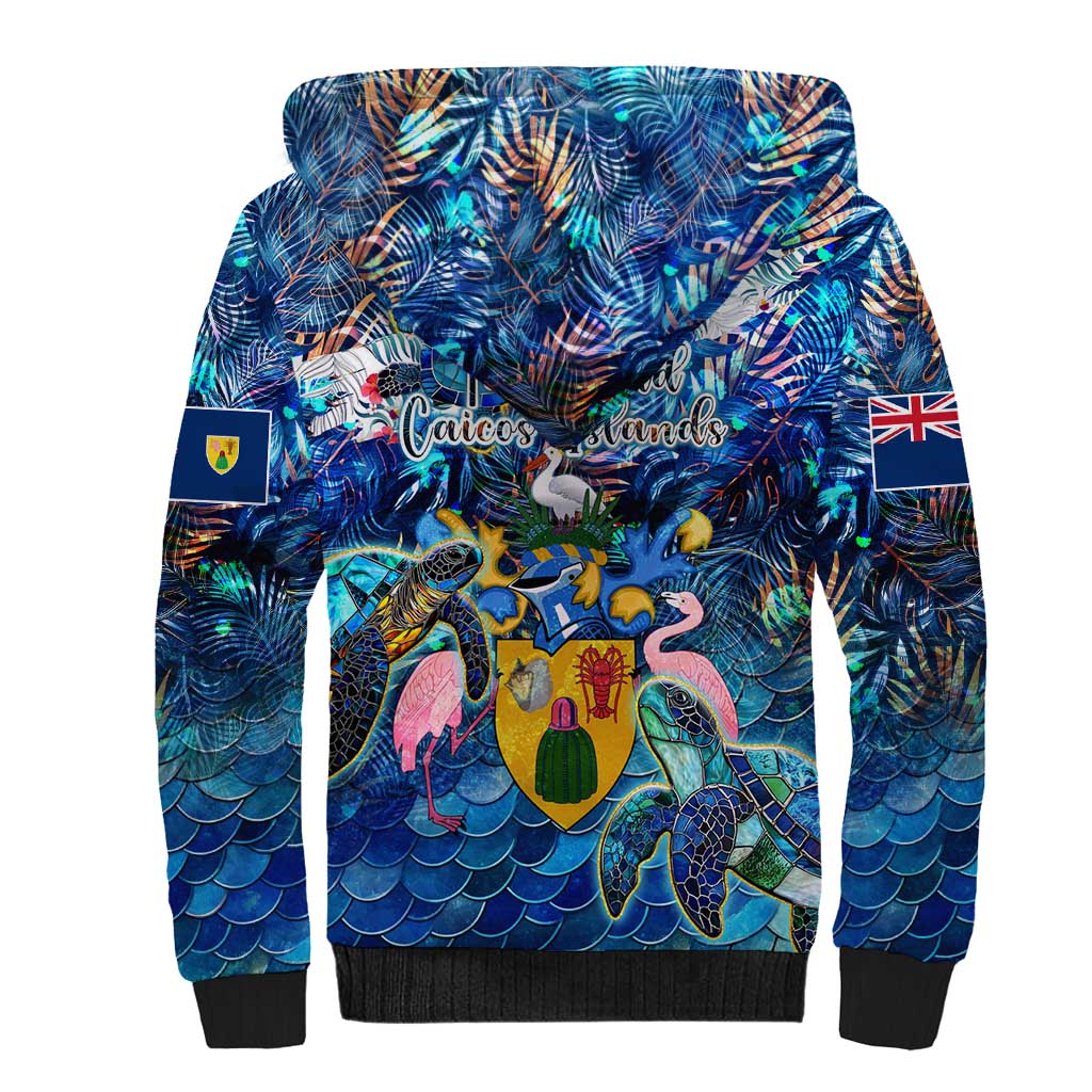 Turks and Caicos Islands Sherpa Hoodie Sea Turtle Tropical Pattern - Wonder Print Shop