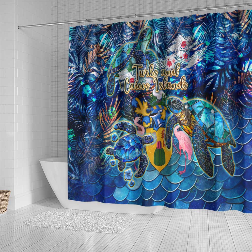 Turks and Caicos Islands Shower Curtain Sea Turtle Tropical Pattern - Wonder Print Shop