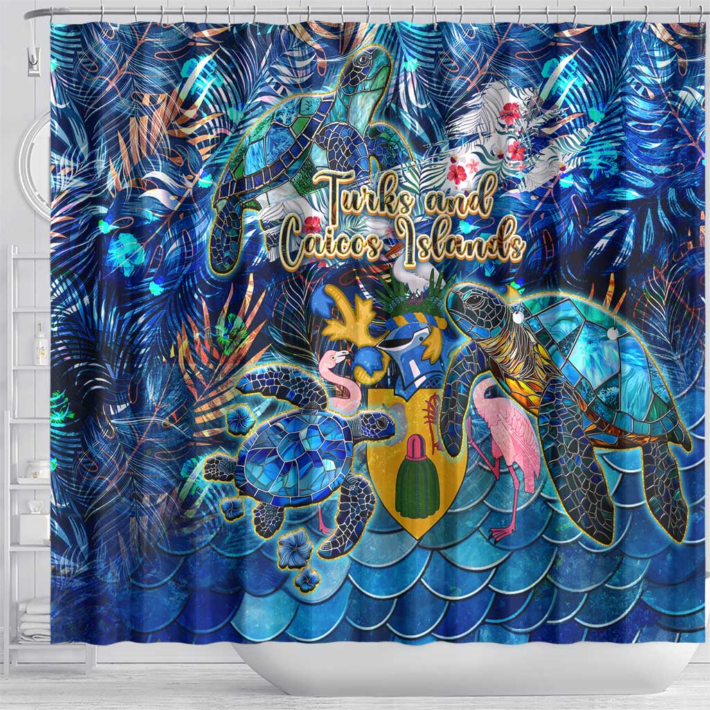 Turks and Caicos Islands Shower Curtain Sea Turtle Tropical Pattern - Wonder Print Shop