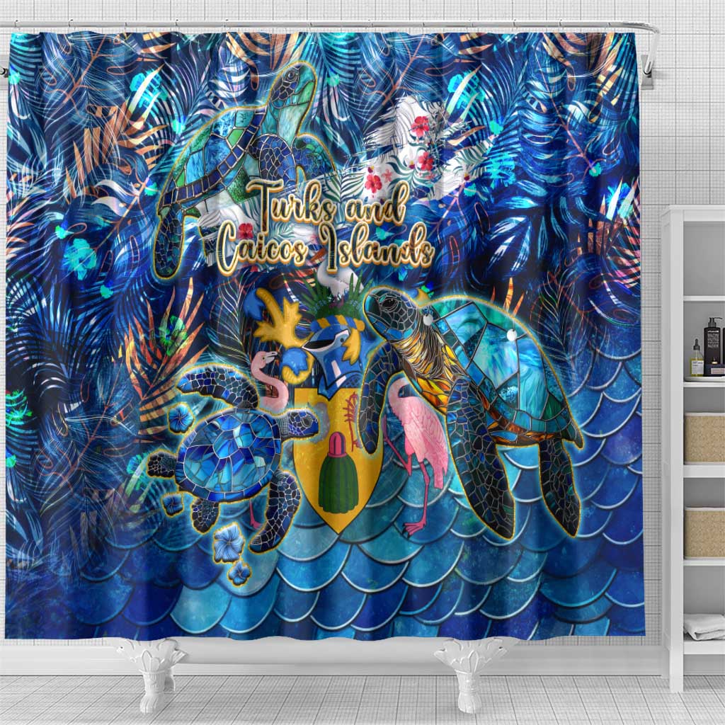 Turks and Caicos Islands Shower Curtain Sea Turtle Tropical Pattern - Wonder Print Shop