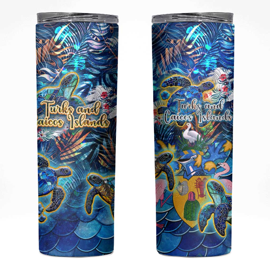 Turks and Caicos Islands Skinny Tumbler Sea Turtle Tropical Pattern - Wonder Print Shop