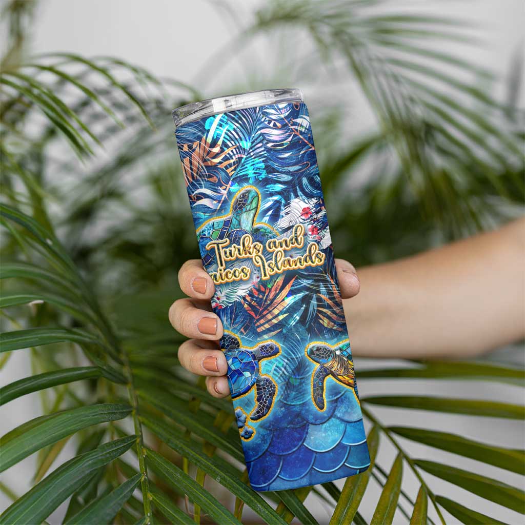 Turks and Caicos Islands Skinny Tumbler Sea Turtle Tropical Pattern - Wonder Print Shop