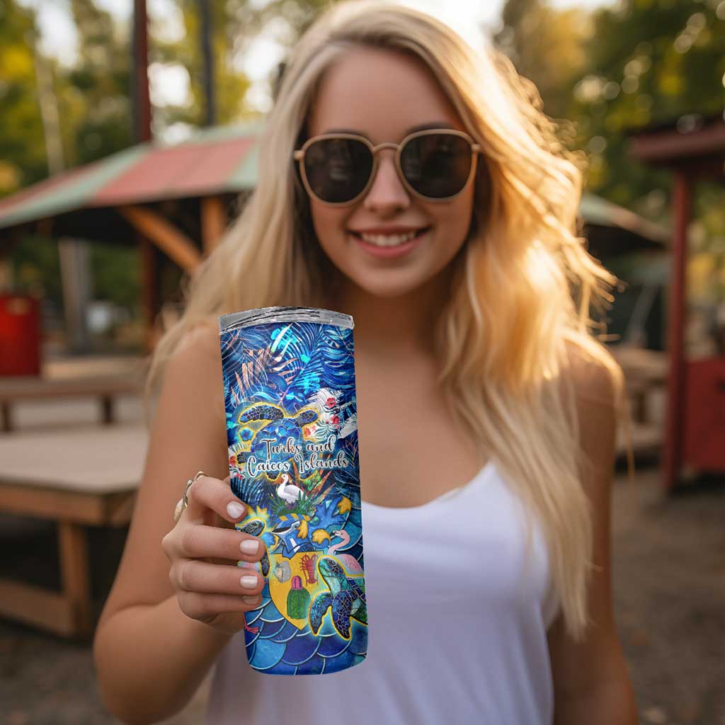 Turks and Caicos Islands Skinny Tumbler Sea Turtle Tropical Pattern - Wonder Print Shop