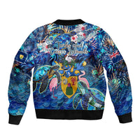 Turks and Caicos Islands Sleeve Zip Bomber Jacket Sea Turtle Tropical Pattern - Wonder Print Shop