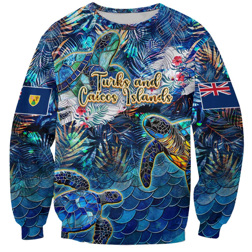 Turks and Caicos Islands Sweatshirt Sea Turtle Tropical Pattern - Wonder Print Shop