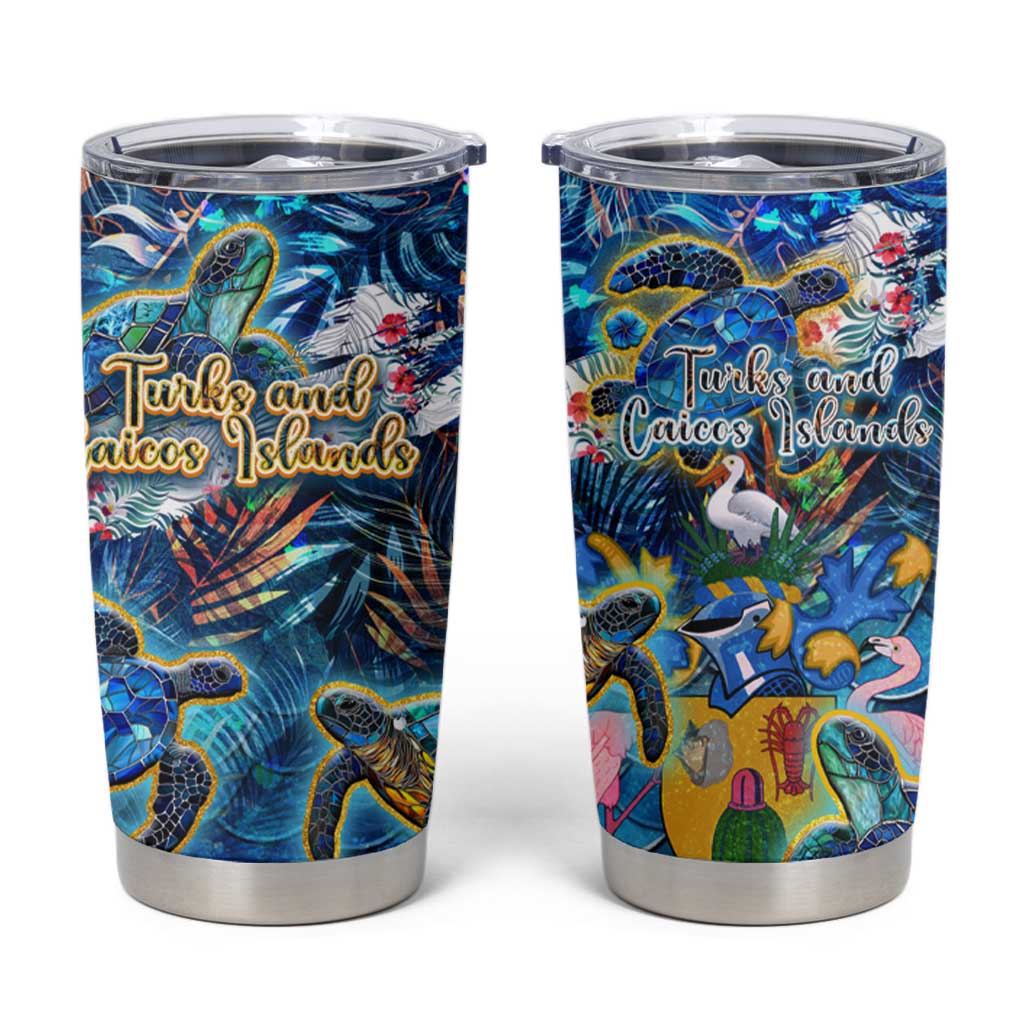 Turks and Caicos Islands Tumbler Cup Sea Turtle Tropical Pattern - Wonder Print Shop