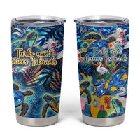 Turks and Caicos Islands Tumbler Cup Sea Turtle Tropical Pattern - Wonder Print Shop