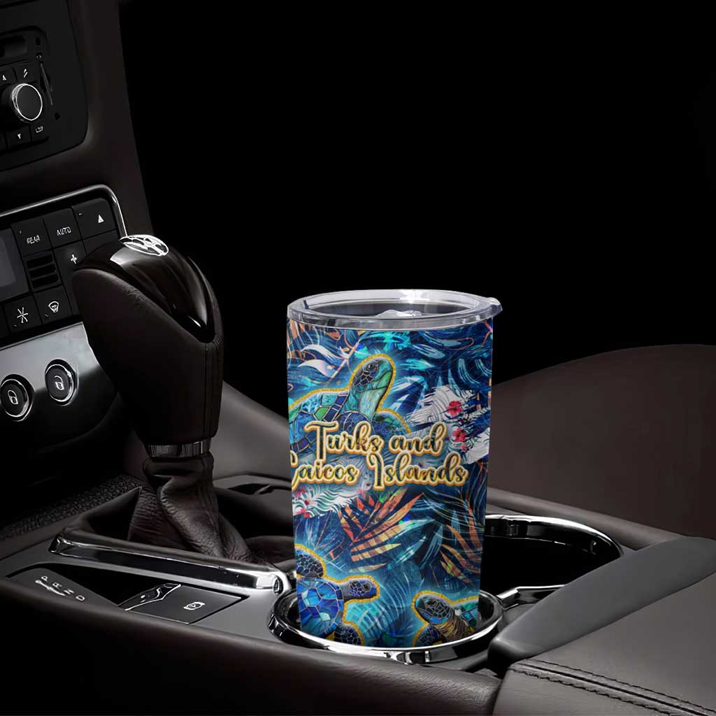 Turks and Caicos Islands Tumbler Cup Sea Turtle Tropical Pattern - Wonder Print Shop