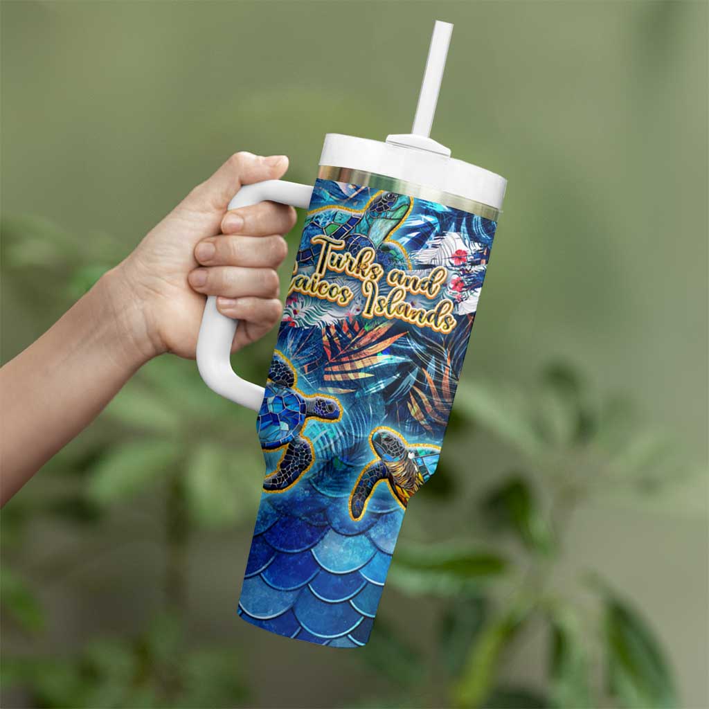 Turks and Caicos Islands Tumbler With Handle Sea Turtle Tropical Pattern - Wonder Print Shop