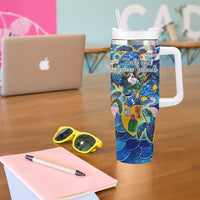 Turks and Caicos Islands Tumbler With Handle Sea Turtle Tropical Pattern - Wonder Print Shop