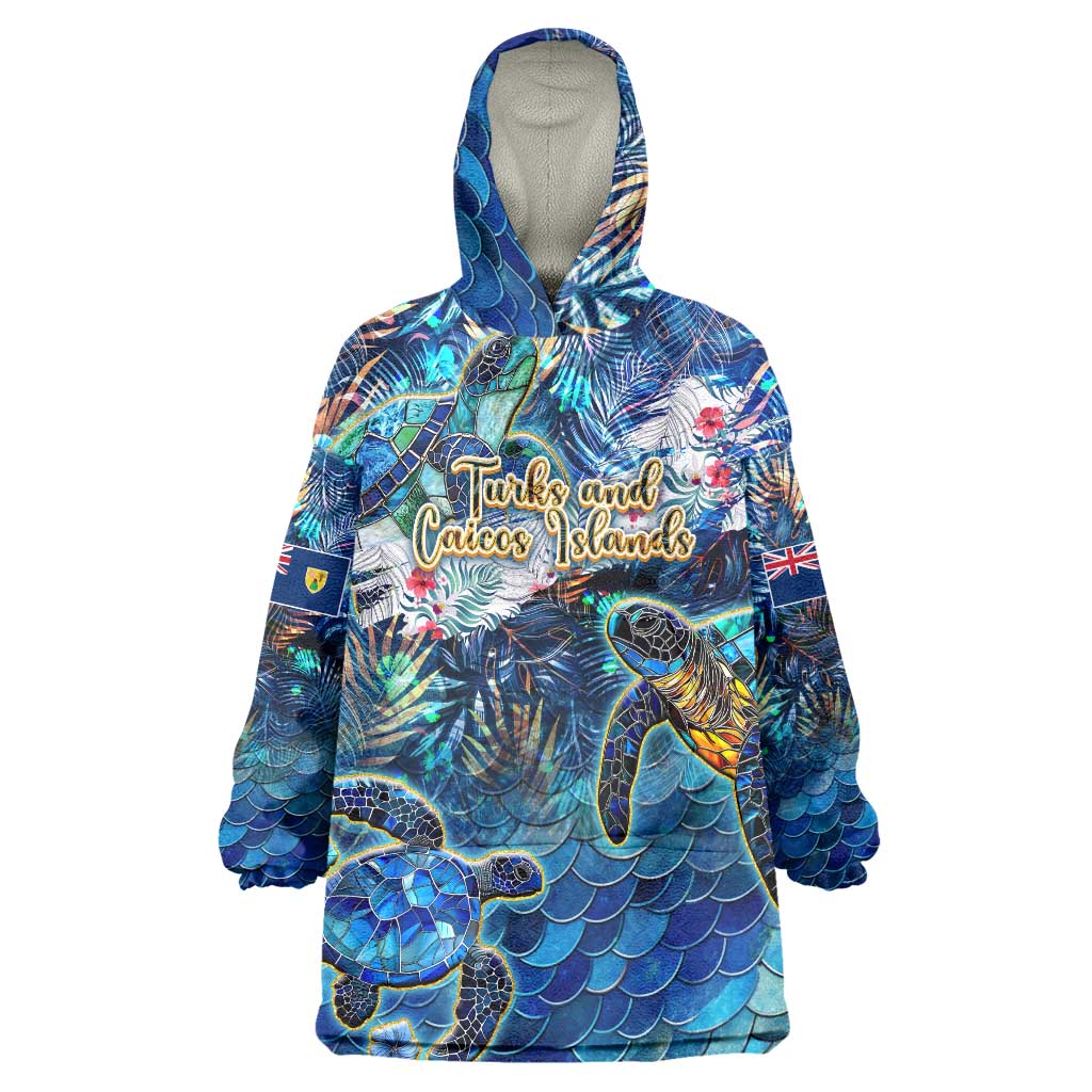 Turks and Caicos Islands Wearable Blanket Hoodie Sea Turtle Tropical Pattern - Wonder Print Shop