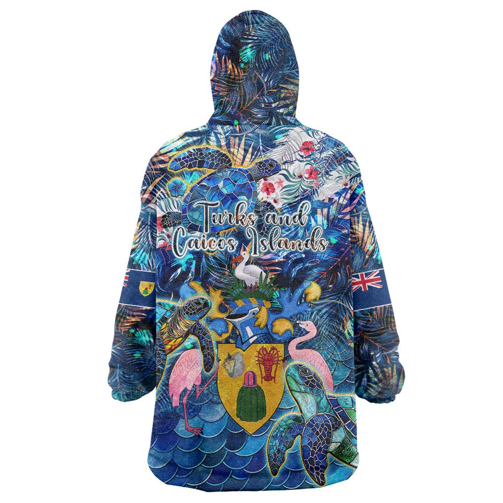 Turks and Caicos Islands Wearable Blanket Hoodie Sea Turtle Tropical Pattern - Wonder Print Shop