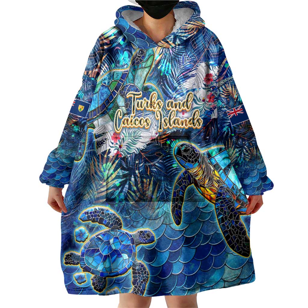 Turks and Caicos Islands Wearable Blanket Hoodie Sea Turtle Tropical Pattern - Wonder Print Shop