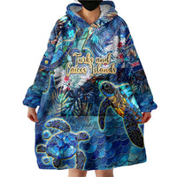Turks and Caicos Islands Wearable Blanket Hoodie Sea Turtle Tropical Pattern - Wonder Print Shop