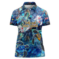 Turks and Caicos Islands Women Polo Shirt Sea Turtle Tropical Pattern - Wonder Print Shop
