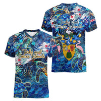 Turks and Caicos Islands Women V-Neck T-Shirt Sea Turtle Tropical Pattern - Wonder Print Shop