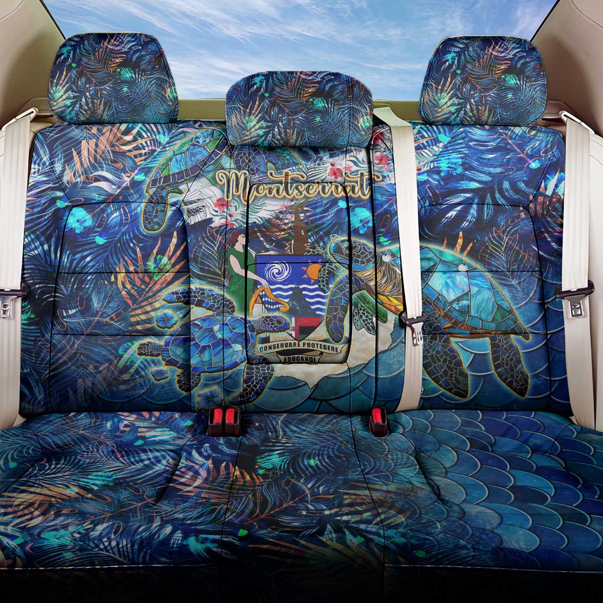 Montserrat Back Car Seat Cover Sea Turtle Tropical Pattern