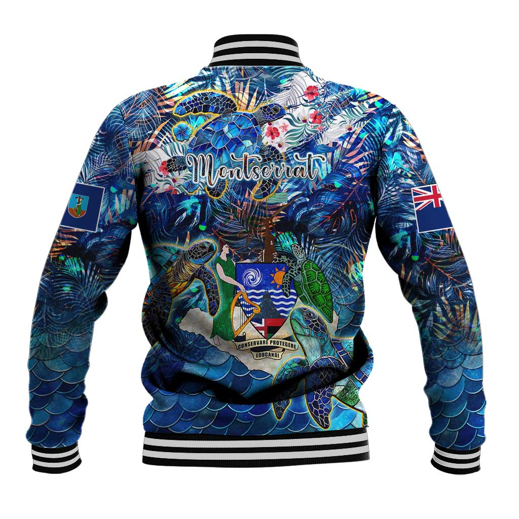 Montserrat Baseball Jacket Sea Turtle Tropical Pattern