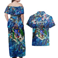Montserrat Couples Matching Off Shoulder Maxi Dress and Hawaiian Shirt Sea Turtle Tropical Pattern