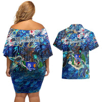 Montserrat Couples Matching Off Shoulder Short Dress and Hawaiian Shirt Sea Turtle Tropical Pattern