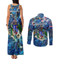 Montserrat Couples Matching Tank Maxi Dress and Long Sleeve Button Shirt Sea Turtle Tropical Pattern
