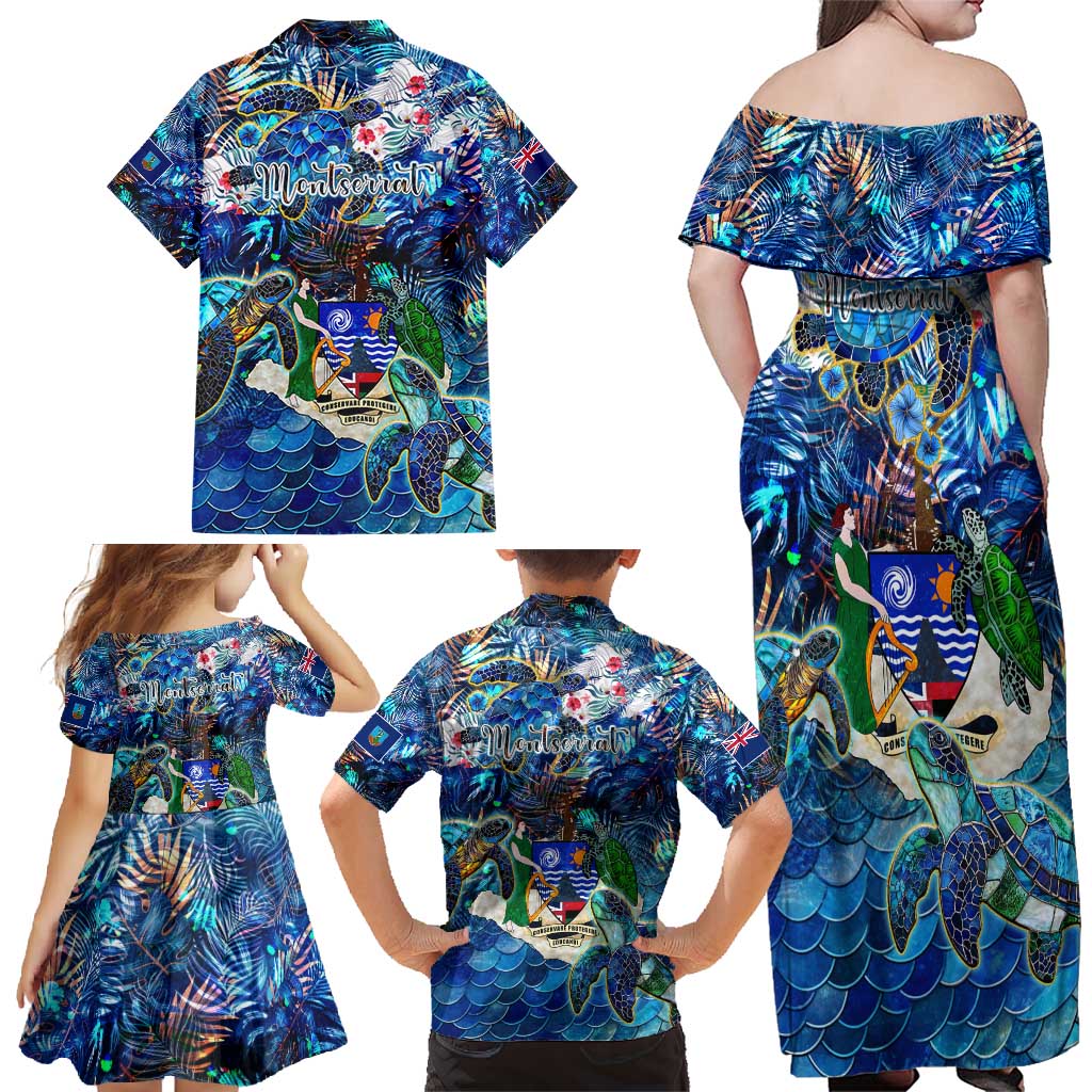 Montserrat Family Matching Off Shoulder Maxi Dress and Hawaiian Shirt Sea Turtle Tropical Pattern