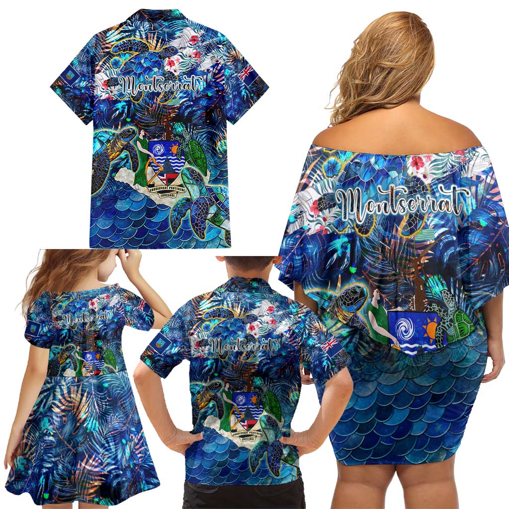 Montserrat Family Matching Off Shoulder Short Dress and Hawaiian Shirt Sea Turtle Tropical Pattern - Wonder Print Shop