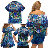 Montserrat Family Matching Off Shoulder Short Dress and Hawaiian Shirt Sea Turtle Tropical Pattern - Wonder Print Shop