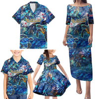 Montserrat Family Matching Puletasi and Hawaiian Shirt Sea Turtle Tropical Pattern