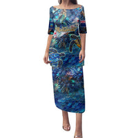 Montserrat Family Matching Puletasi and Hawaiian Shirt Sea Turtle Tropical Pattern