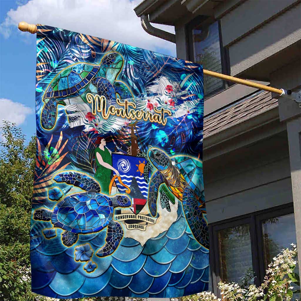 Montserrat Garden Flag Sea Turtle Tropical Pattern - Wonder Print Shop