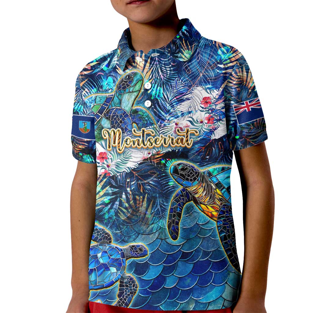 Montserrat Kid Polo Shirt Sea Turtle Tropical Pattern - Wonder Print Shop