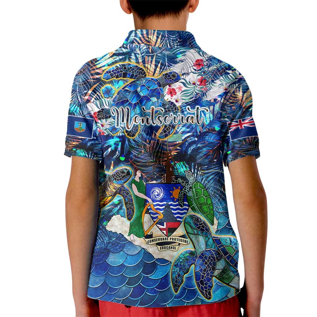Montserrat Kid Polo Shirt Sea Turtle Tropical Pattern - Wonder Print Shop