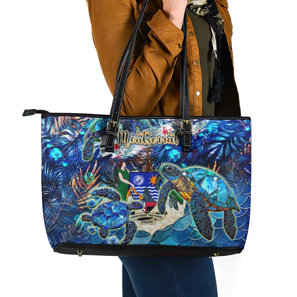 Montserrat Leather Tote Bag Sea Turtle Tropical Pattern