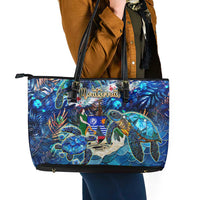 Montserrat Leather Tote Bag Sea Turtle Tropical Pattern