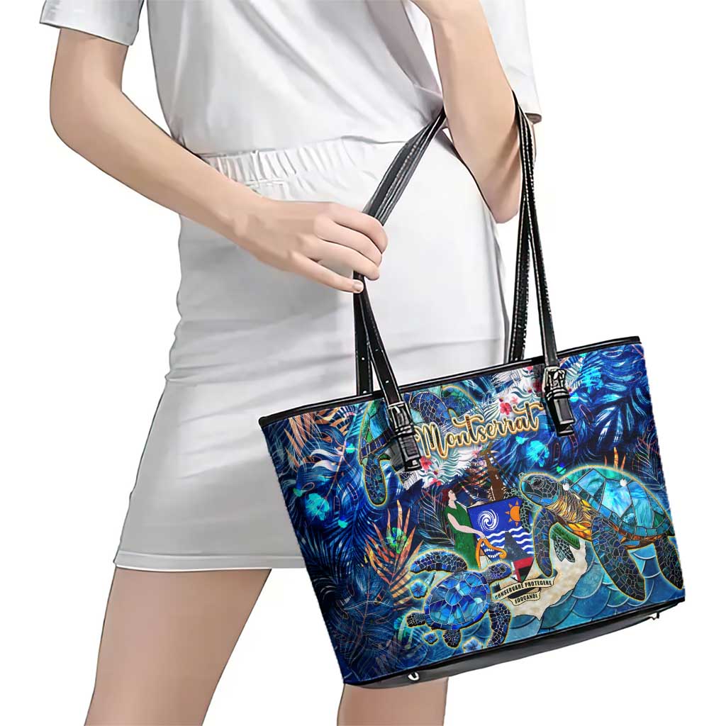 Montserrat Leather Tote Bag Sea Turtle Tropical Pattern
