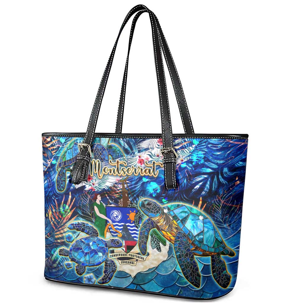 Montserrat Leather Tote Bag Sea Turtle Tropical Pattern