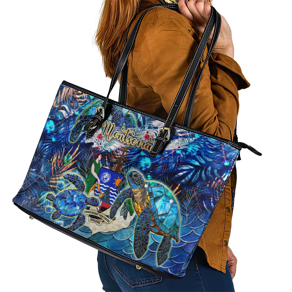 Montserrat Leather Tote Bag Sea Turtle Tropical Pattern
