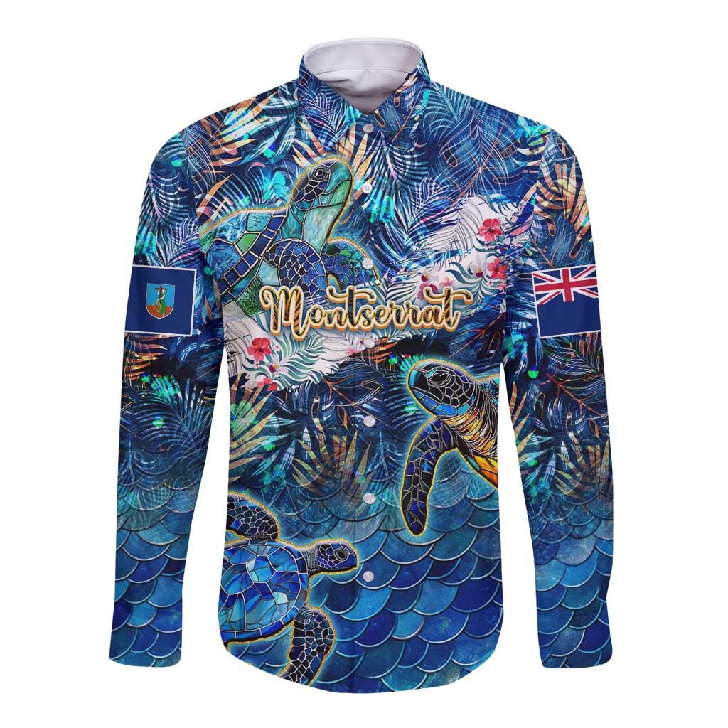 Montserrat Long Sleeve Button Shirt Sea Turtle Tropical Pattern