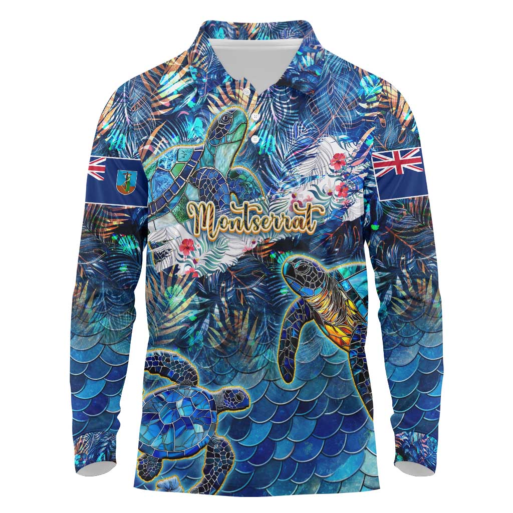 Montserrat Long Sleeve Polo Shirt Sea Turtle Tropical Pattern - Wonder Print Shop