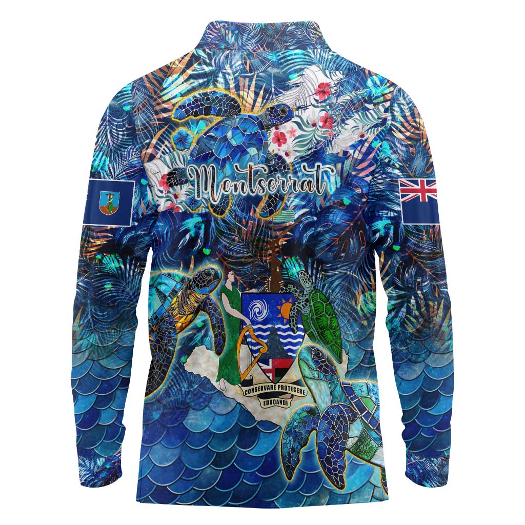 Montserrat Long Sleeve Polo Shirt Sea Turtle Tropical Pattern - Wonder Print Shop
