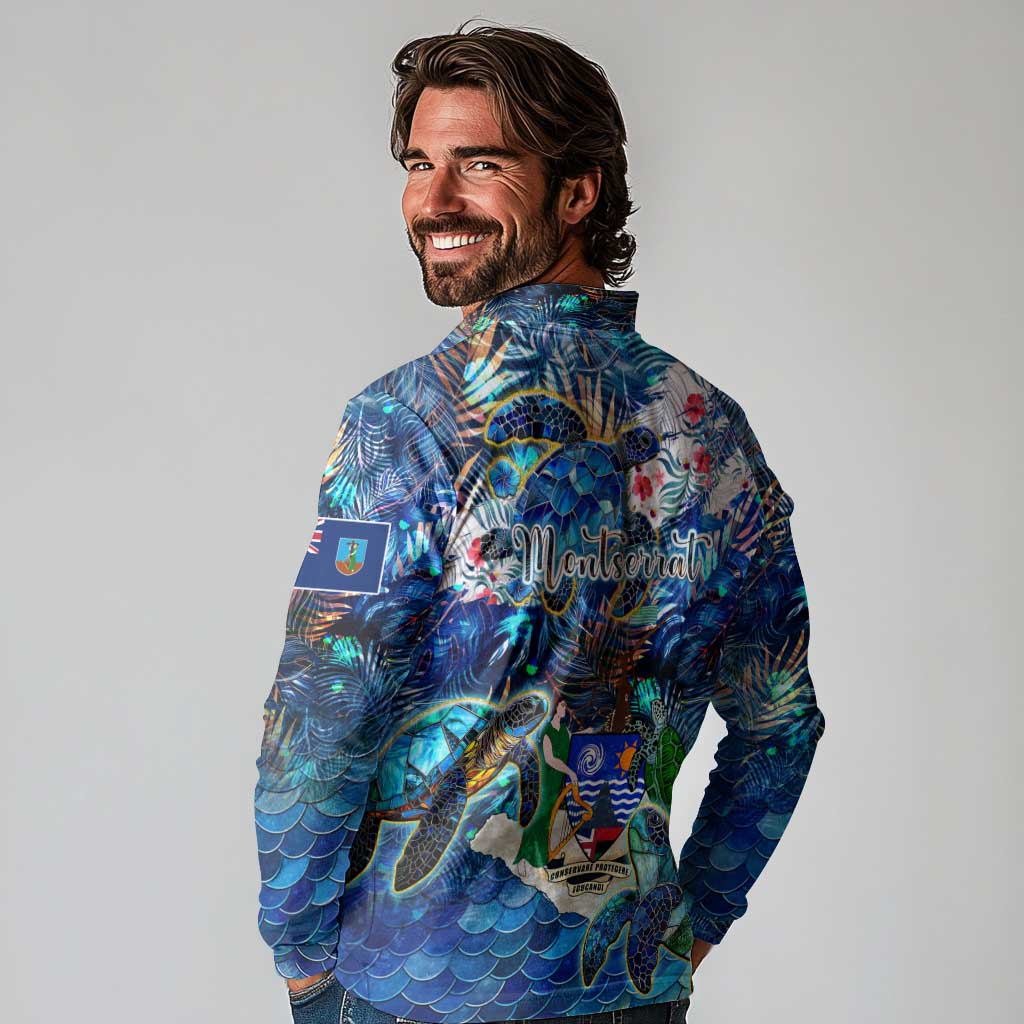 Montserrat Long Sleeve Polo Shirt Sea Turtle Tropical Pattern - Wonder Print Shop