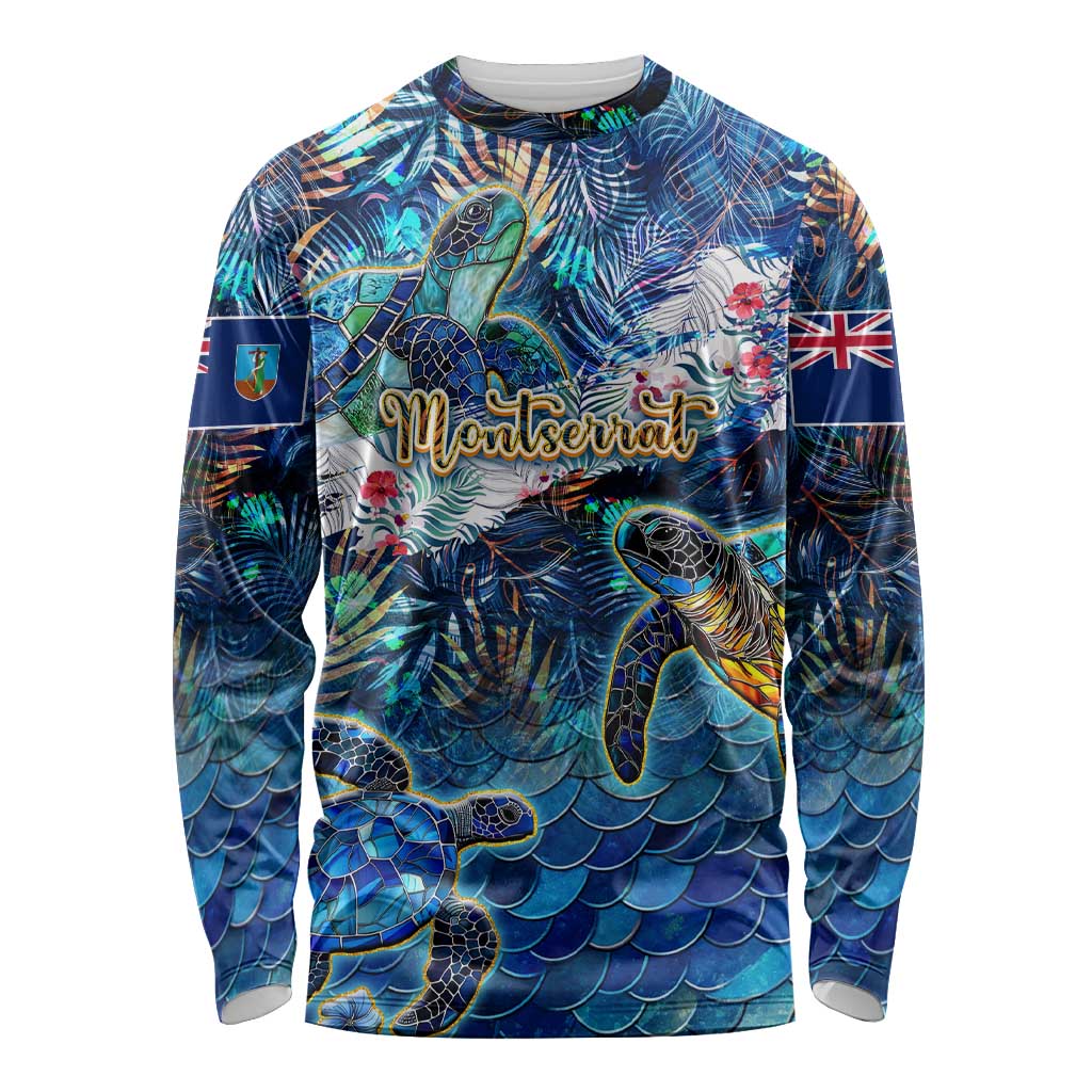 Montserrat Long Sleeve Shirt Sea Turtle Tropical Pattern - Wonder Print Shop