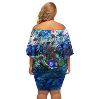 Montserrat Off Shoulder Short Dress Sea Turtle Tropical Pattern - Wonder Print Shop