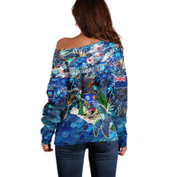 Montserrat Off Shoulder Sweater Sea Turtle Tropical Pattern - Wonder Print Shop